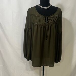 Chic Olive Women's Blouse with Tie Detail